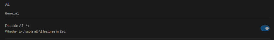 Zed com recursos de IA desativados